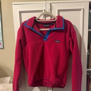 Patagonia Women's Bright Pink and Blue Pullover Sweater